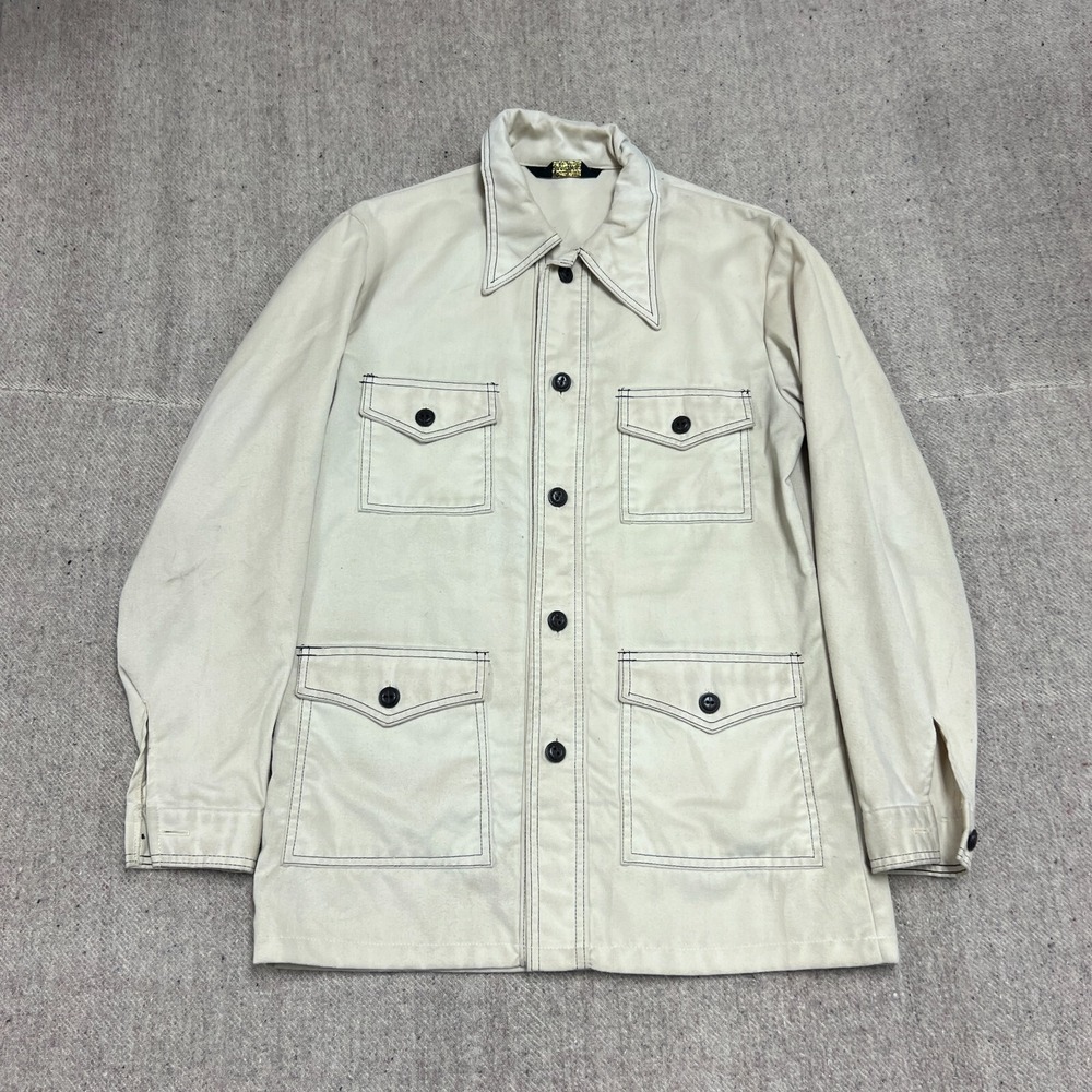 Vintage Sears Sport Coat Mens Medium Whit 1970s Button Up